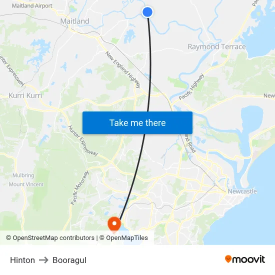 Hinton to Booragul map