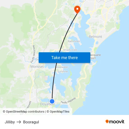 Jilliby to Booragul map