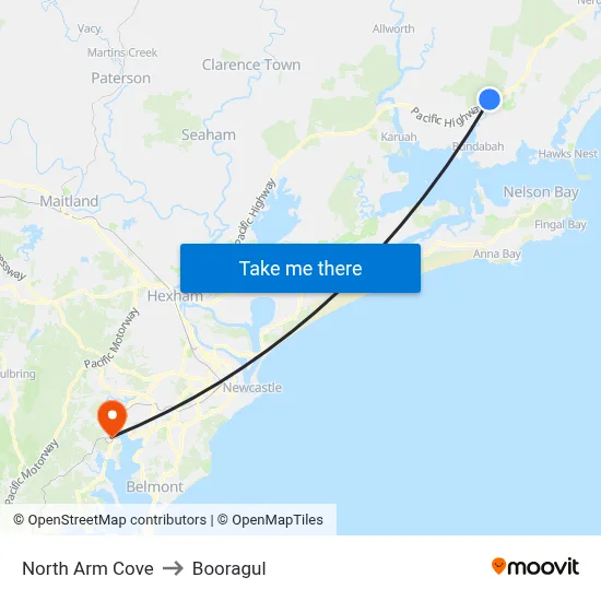 North Arm Cove to Booragul map