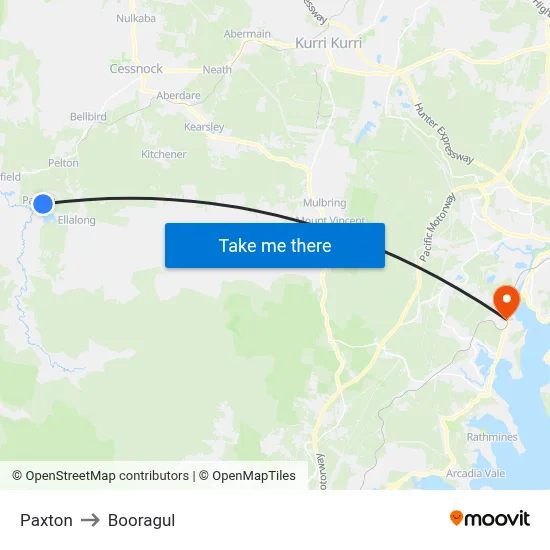 Paxton to Booragul map