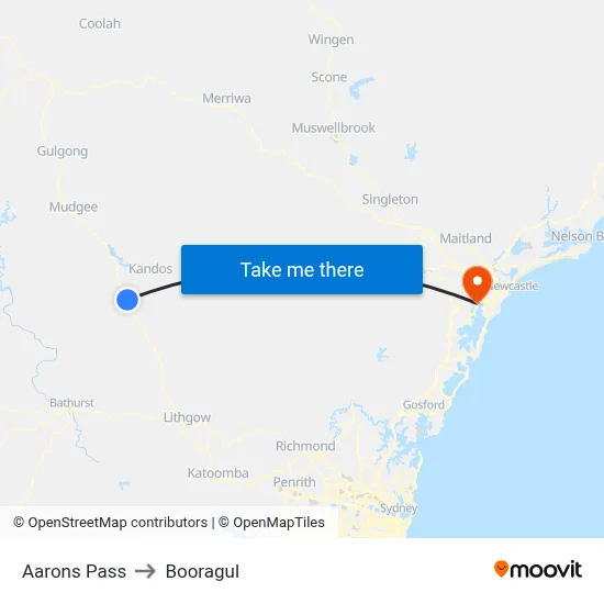 Aarons Pass to Booragul map