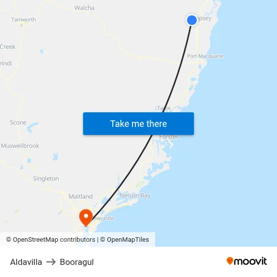 Aldavilla to Booragul map