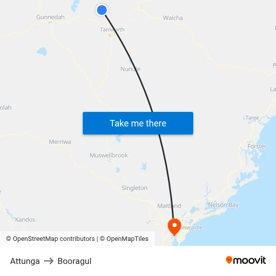 Attunga to Booragul map