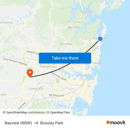 Bayview (NSW) to Bossley Park map