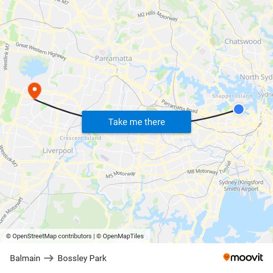 Balmain to Bossley Park map