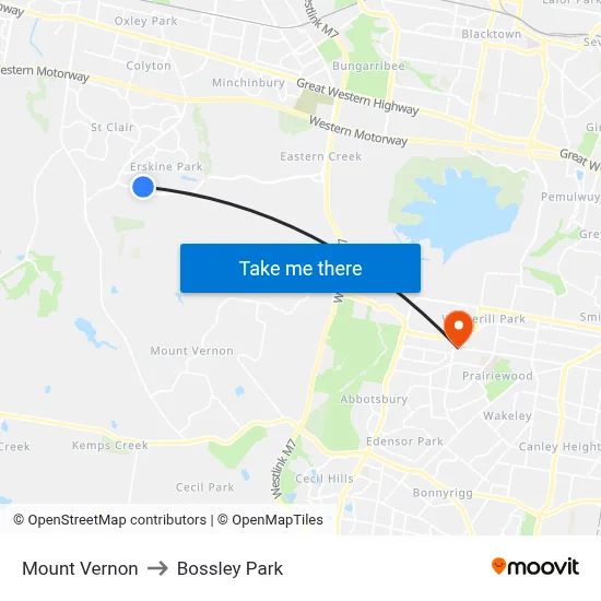 Mount Vernon to Bossley Park map