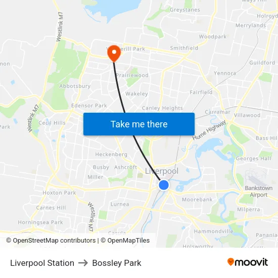 Liverpool Station to Bossley Park map