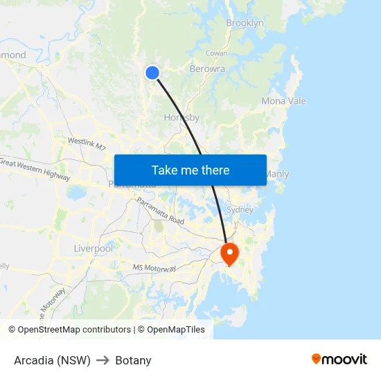 Arcadia (NSW) to Botany map