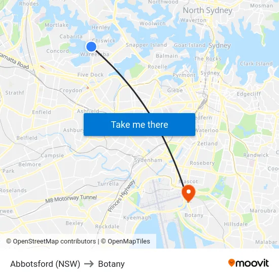 Abbotsford (NSW) to Botany map