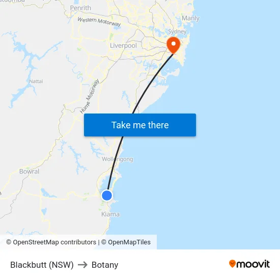 Blackbutt (NSW) to Botany map