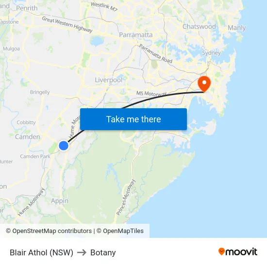 Blair Athol (NSW) to Botany map