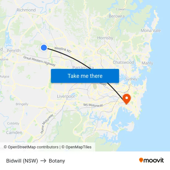 Bidwill (NSW) to Botany map