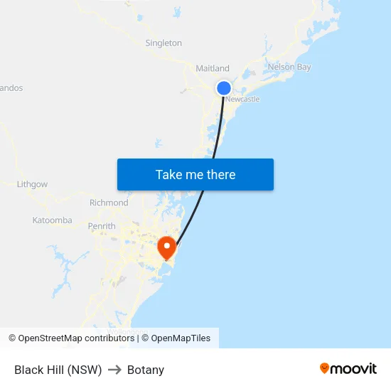 Black Hill (NSW) to Botany map