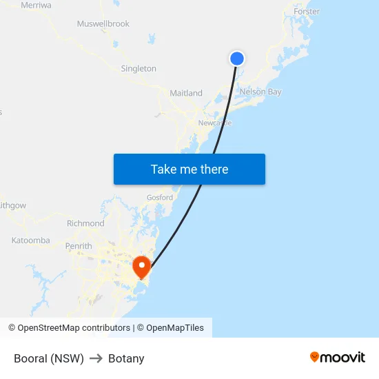 Booral (NSW) to Botany map