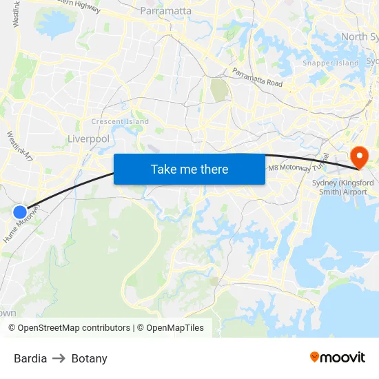 Bardia to Botany map