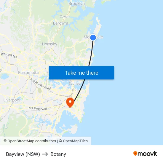Bayview (NSW) to Botany map