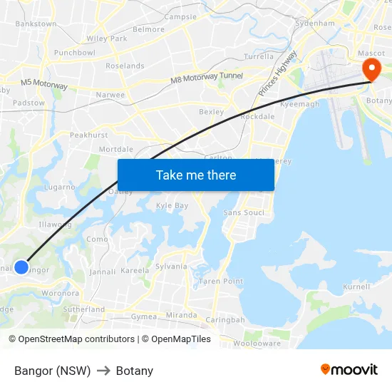 Bangor (NSW) to Botany map