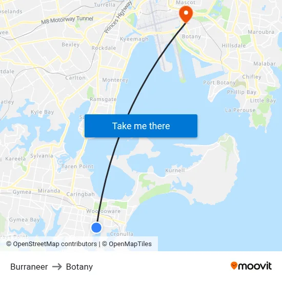 Burraneer to Botany map