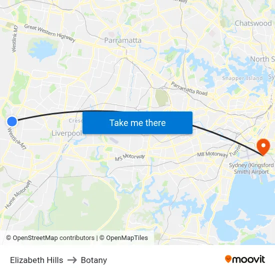 Elizabeth Hills to Botany map