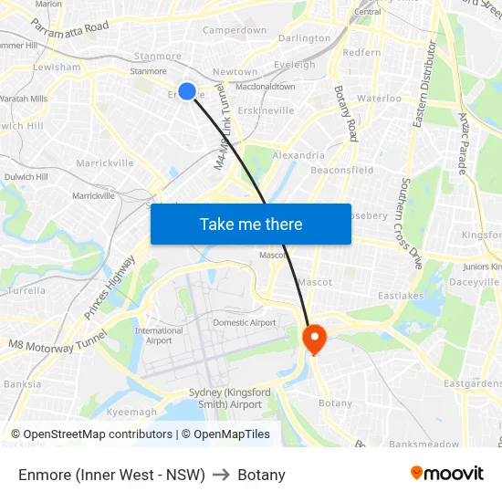 Enmore (Inner West - NSW) to Botany map