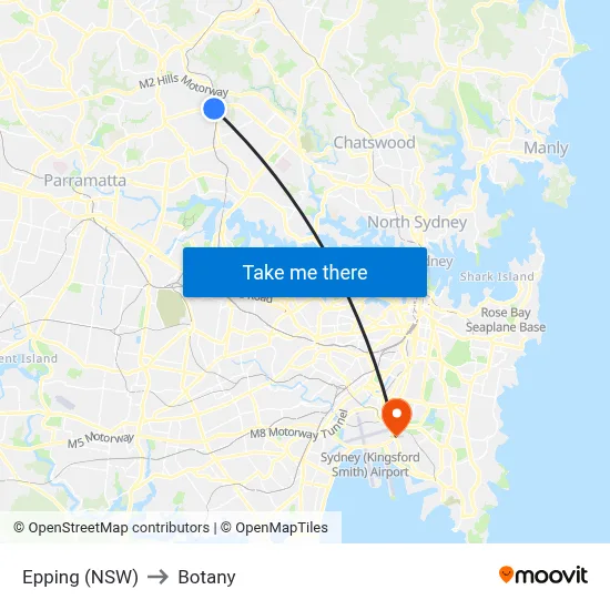 Epping (NSW) to Botany map