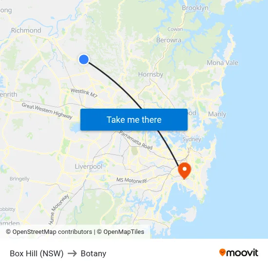 Box Hill (NSW) to Botany map