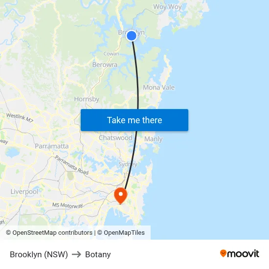 Brooklyn (NSW) to Botany map