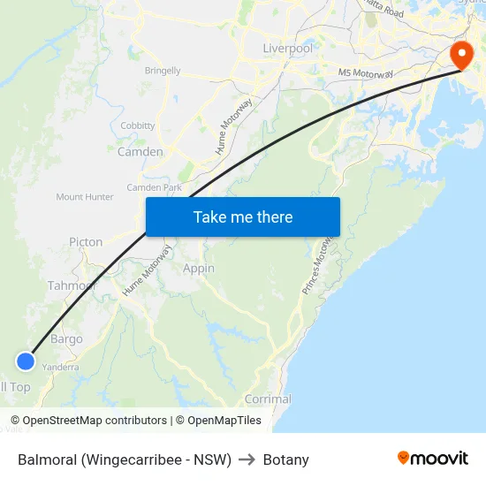 Balmoral (Wingecarribee - NSW) to Botany map