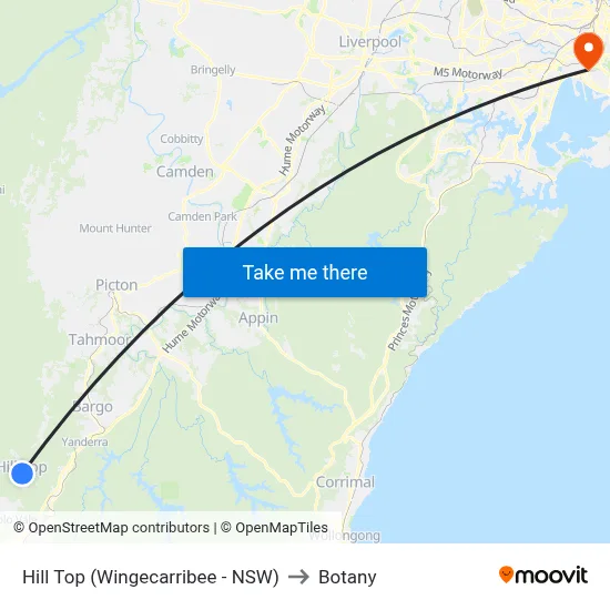 Hill Top (Wingecarribee - NSW) to Botany map