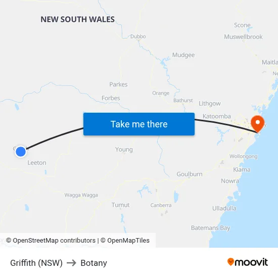 Griffith (NSW) to Botany map