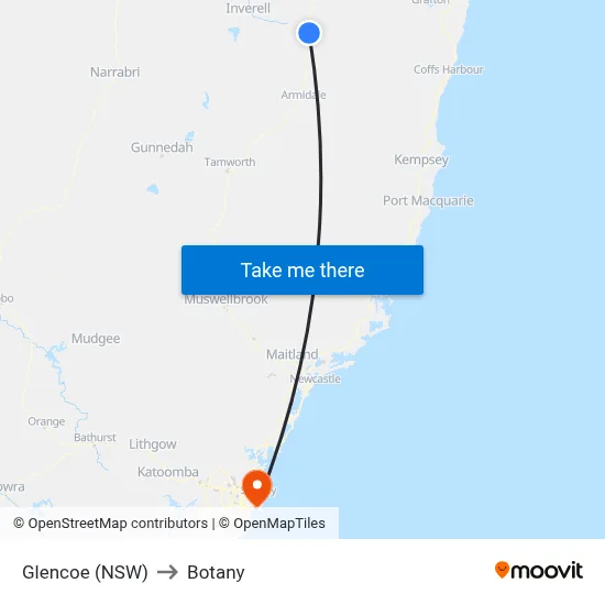 Glencoe (NSW) to Botany map