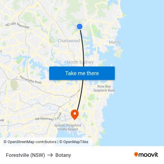 Forestville (NSW) to Botany map