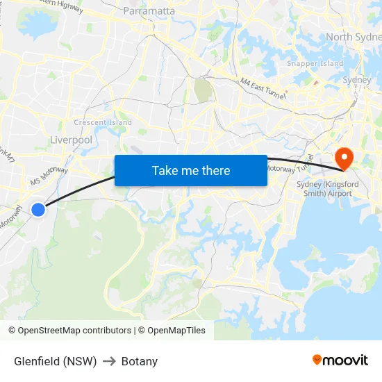 Glenfield (NSW) to Botany map