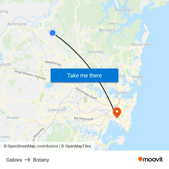 Gables to Botany map