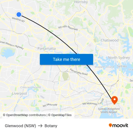 Glenwood (NSW) to Botany map