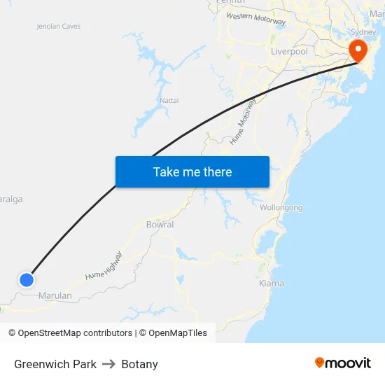 Greenwich Park to Botany map