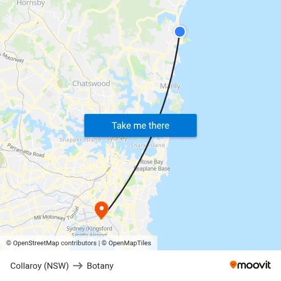 Collaroy (NSW) to Botany map