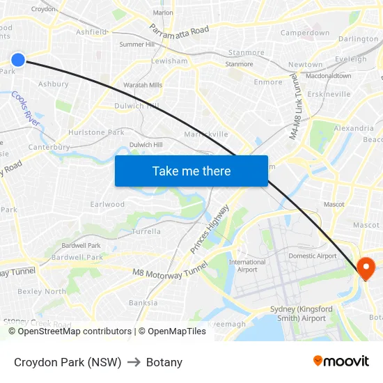 Croydon Park (NSW) to Botany map