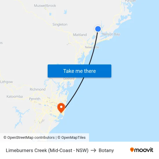 Limeburners Creek (Mid-Coast - NSW) to Botany map