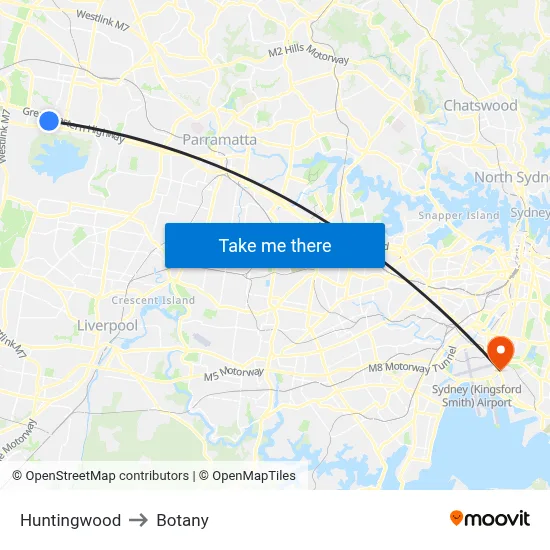Huntingwood to Botany map