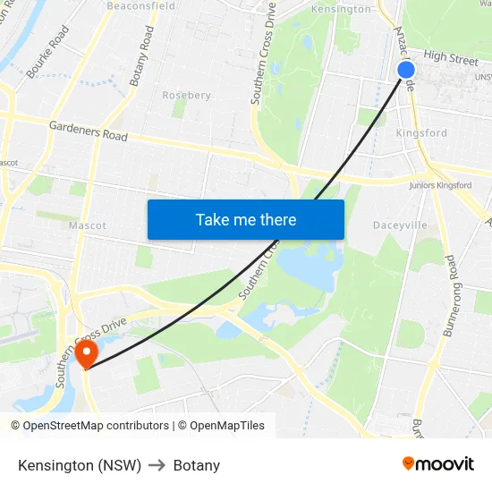 Kensington (NSW) to Botany map