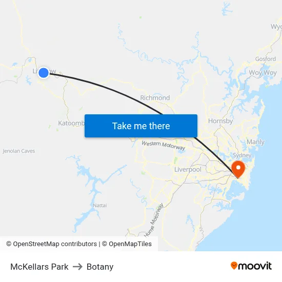 McKellars Park to Botany map