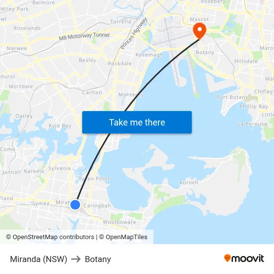 Miranda (NSW) to Botany map