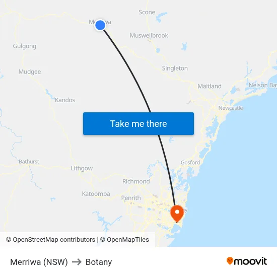 Merriwa (NSW) to Botany map