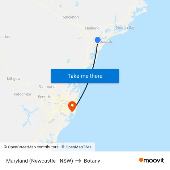 Maryland (Newcastle - NSW) to Botany map