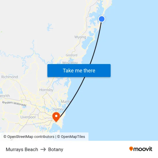 Murrays Beach to Botany map