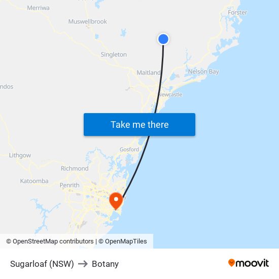 Sugarloaf (NSW) to Botany map