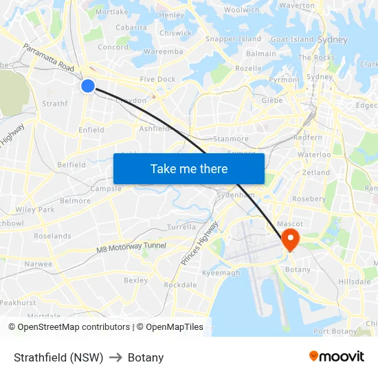 Strathfield (NSW) to Botany map