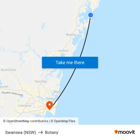 Swansea (NSW) to Botany map