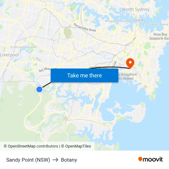 Sandy Point (NSW) to Botany map